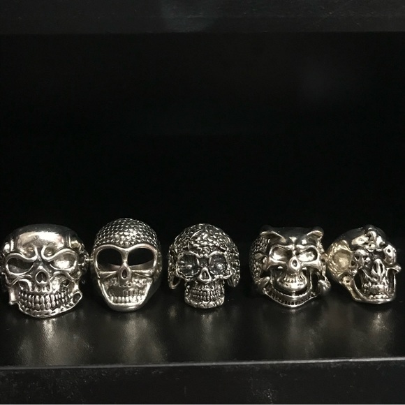 1pc Skull Antique Silver Biker Unisex Rings (9 different designs) - Picture 1 of 5